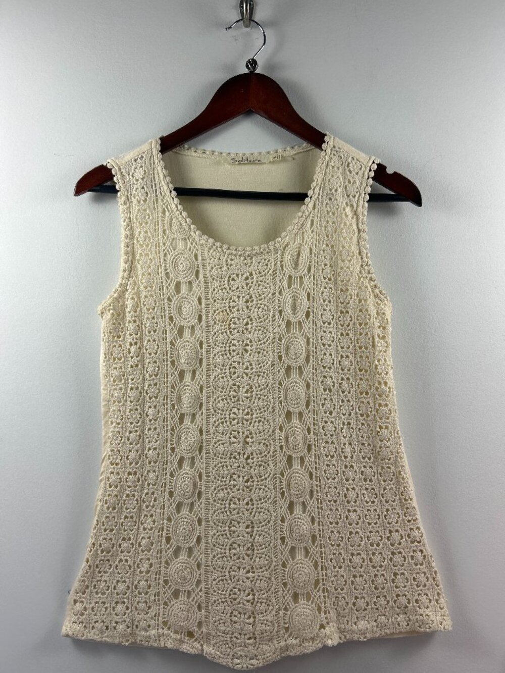 Solitaire Ivory Crochet Lace Sleeveless Top Size S